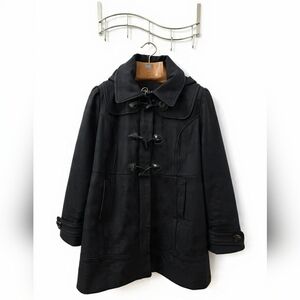 Guess Vtg Black Pea Coat with Patent Leather Toggle Closures Goth Streetwear